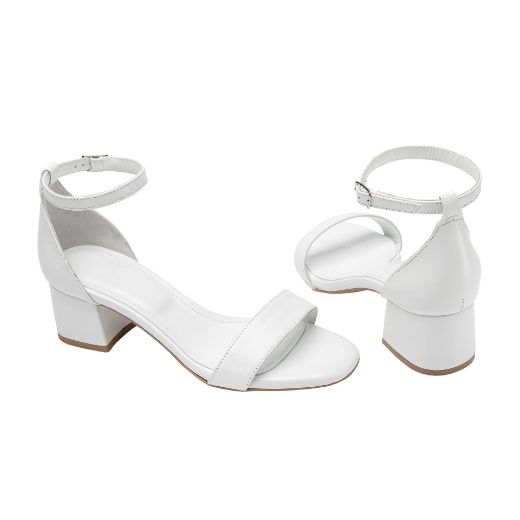 Comfortable white bridal sandals with ankle strap