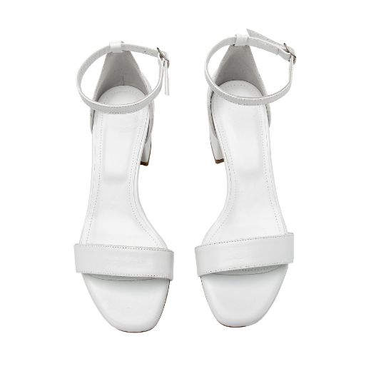 Minimal white wedding sandals with 5 cm heel