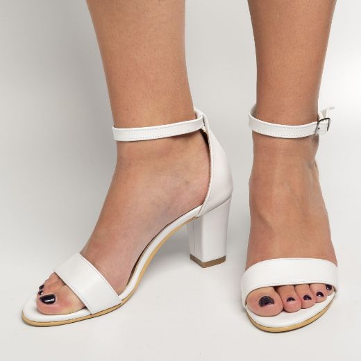 Minimal white wedding sandals with ankle strap