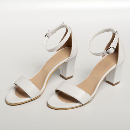 minimal white bridal block heel sandals 6.5 cm
