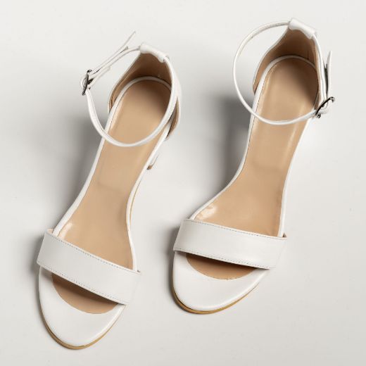 Handmade white bridal sandals with minimalist design