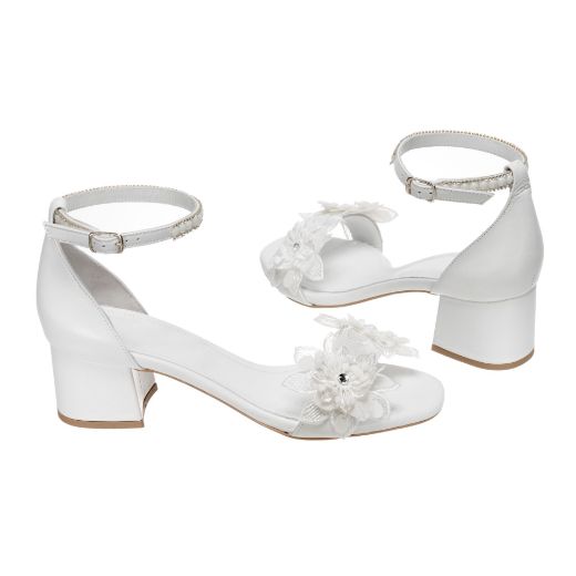 white lace pearl crystal bridal sandals with 5 cm block heel