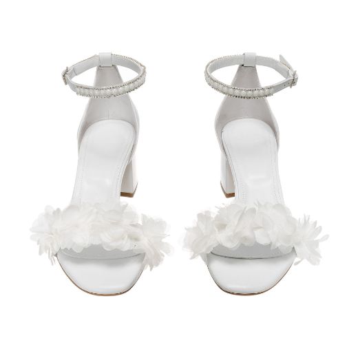 white floral crystal bridal sandals with 5 cm block heel