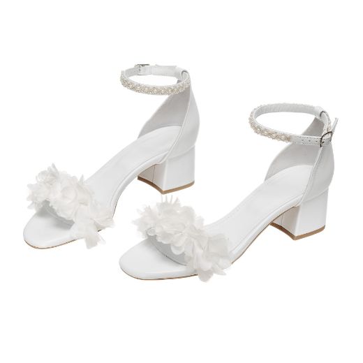 white floral crystal bridal sandals with 5 cm block heel