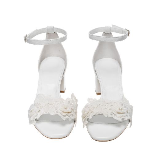 white lace pearl bridal sandals with 5 cm block heel