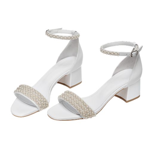 white pearl bridal sandals with 5 cm block heel