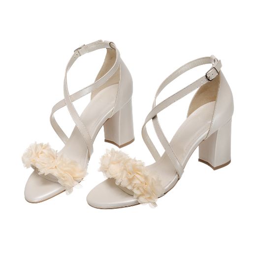 ivory floral bridal sandals with 8 cm block heel