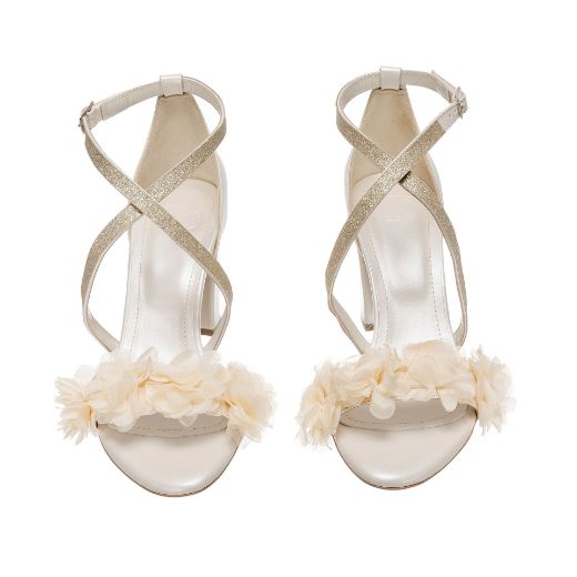 ivory floral glitter bridal sandals with 8 cm block heel