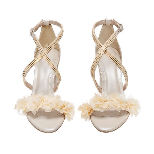 ivory floral glitter bridal sandals with 8 cm block heel
