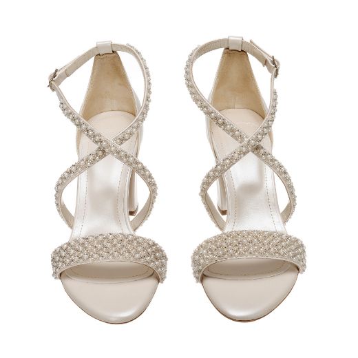 ivory pearl and crystal bridal sandals with 8 cm block heel