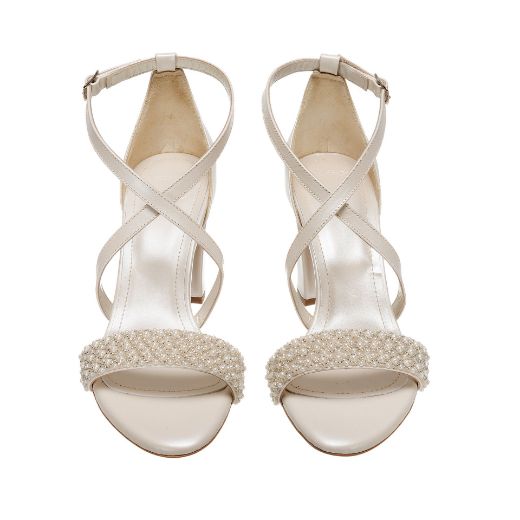 ivory pearl bridal sandals with 8 cm block heel