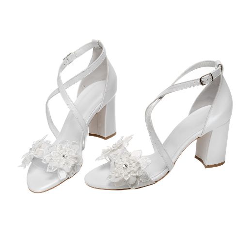 white floral bridal sandals with 8 cm block heel