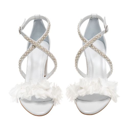 white pearl bridal sandals with 8 cm block heel