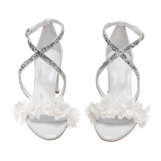 white glitter bridal sandals with 8 cm block heel