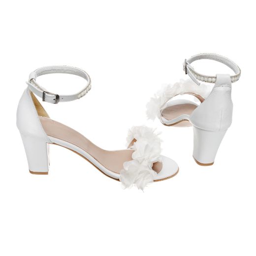 Handmade bridal block heel sandals with fabric flowers