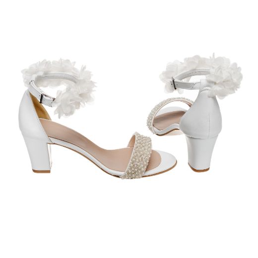 floral pearl bridal sandals with 6.5 cm block heel