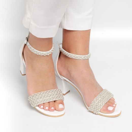 Pearl block heel wedding shoes for bride