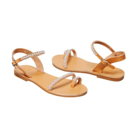 Handmade flat bridal sandals with delicate pearl details
