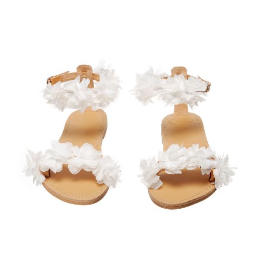 leather bridal sandals with white flowers