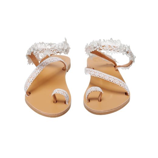 leather bridal sandals with white lace