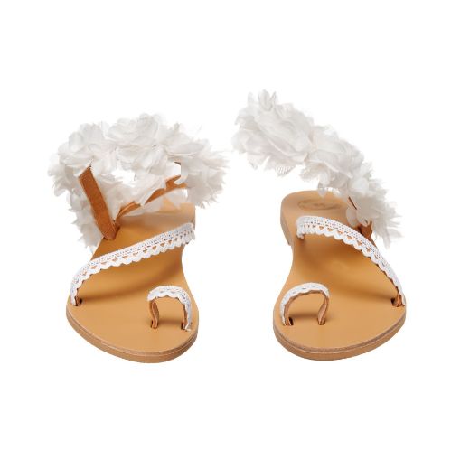 leather bridal sandals with white flowers
