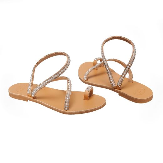 Handmade flat bridal sandals with delicate crystal embellished straps