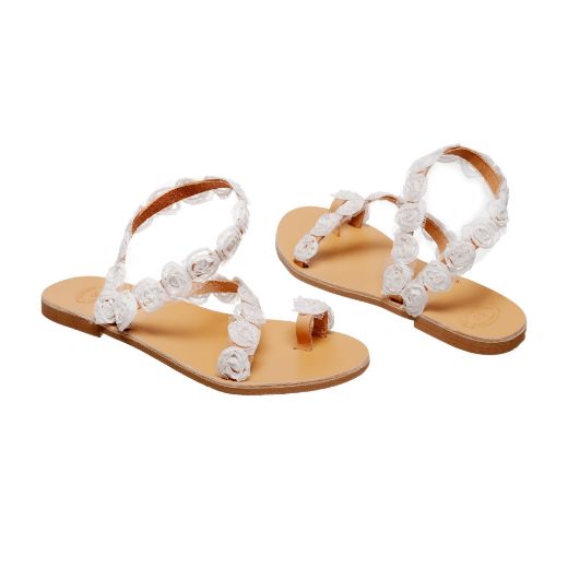 leather bridal sandals with delicate white flowers