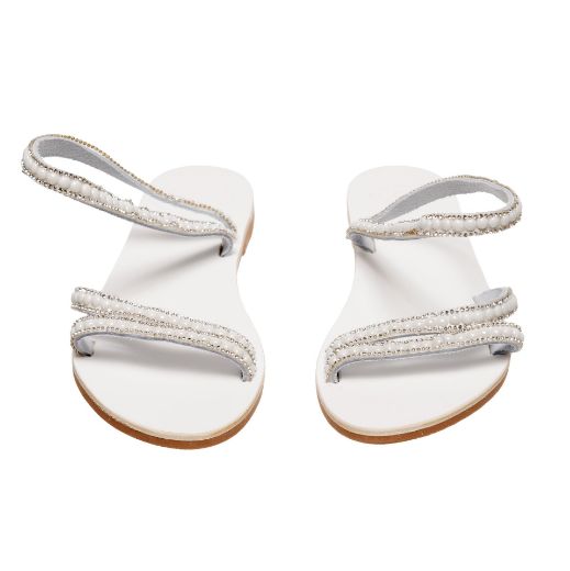 Handmade flat bridal sandals with delicate pearl details