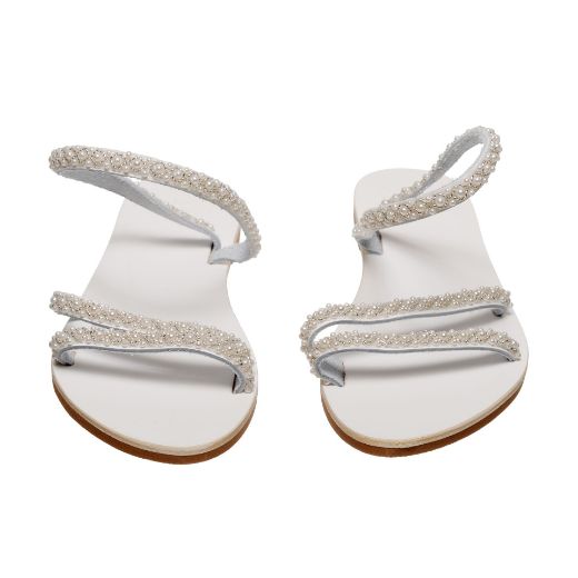 white bridal sandals with pearl embellished straps