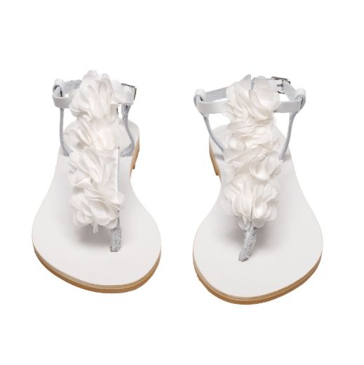 white bridal sandals with three-dimensional flowers