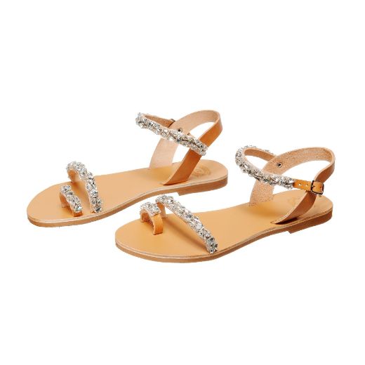Handmade flat bridal sandals with sparkling crystal details
