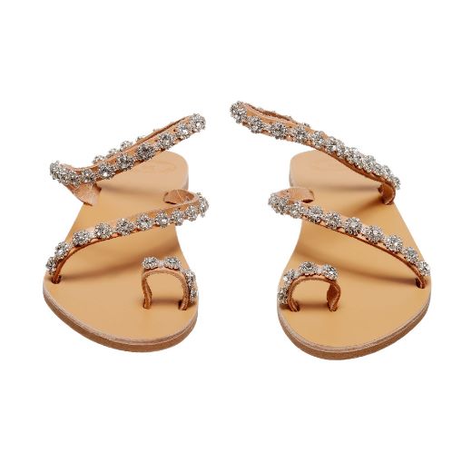 leather bridal sandals with crystal embellished straps