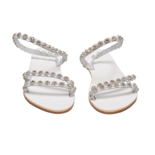 Handmade flat bridal sandals with sparkling crystal straps