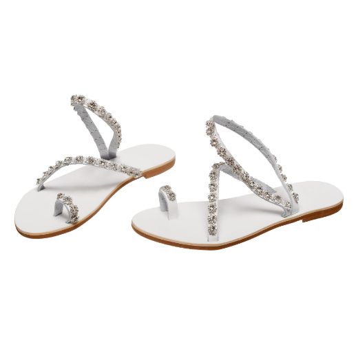white bridal sandals with crystal embellished straps