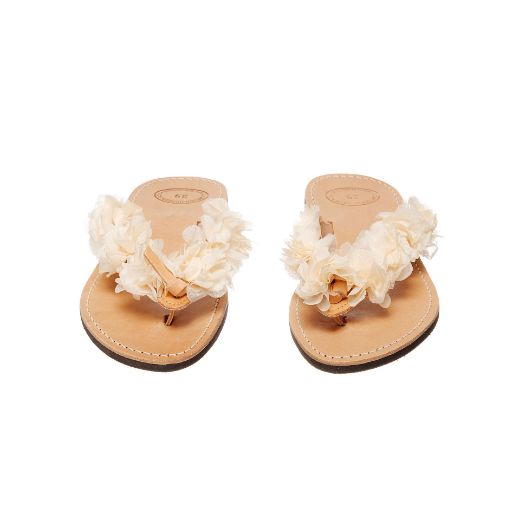 leather bridal sandals with ivory flowers