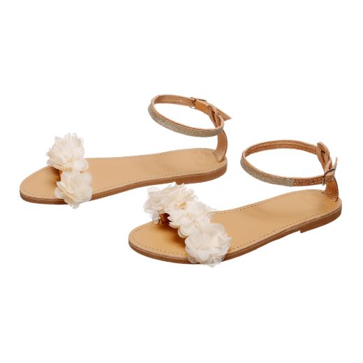 leather bridal sandals with ivory flowers