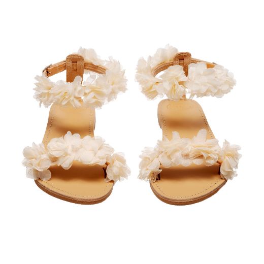 leather bridal sandals with ivory floral embellishments