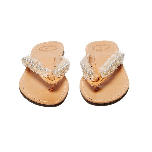 leather bridal sandals with ivory pearl embellishments