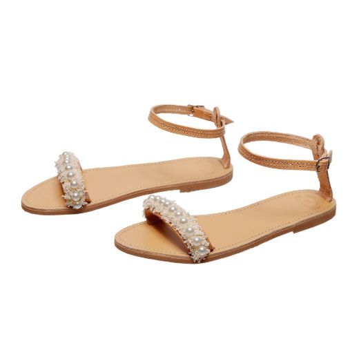 leather bridal sandals with ivory details and pearls