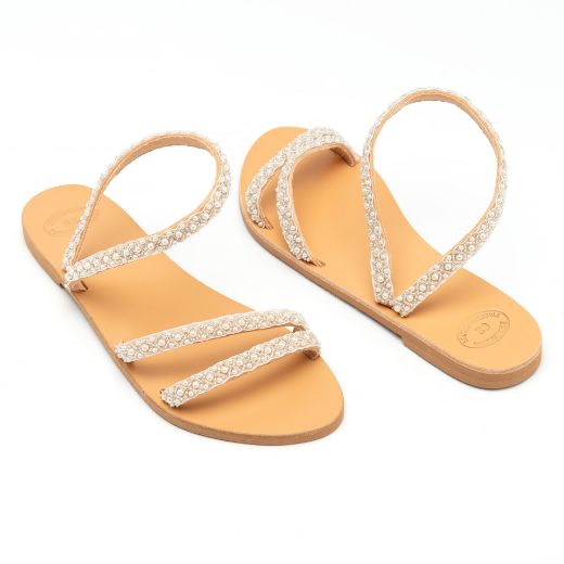 leather bridal sandals with pearl embellished straps