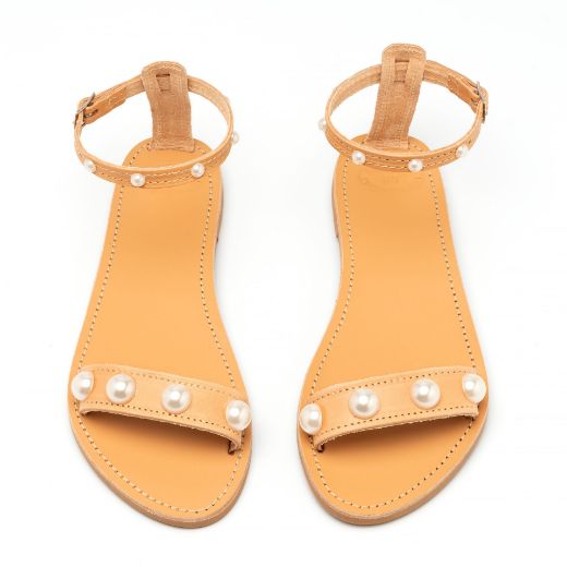 leather bridal sandals with elegant white pearls