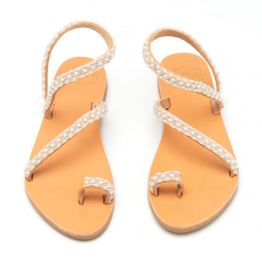 leather bridal sandals with pearl embellished straps