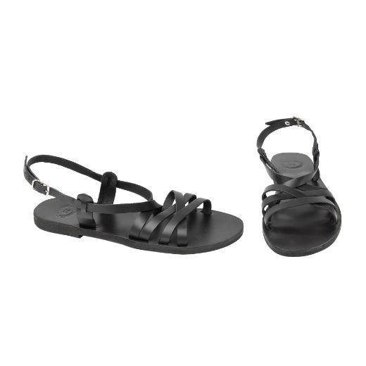 black women's leather strappy sandals