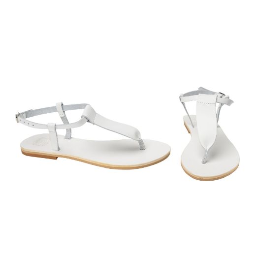 white women's leather toe loop sandals