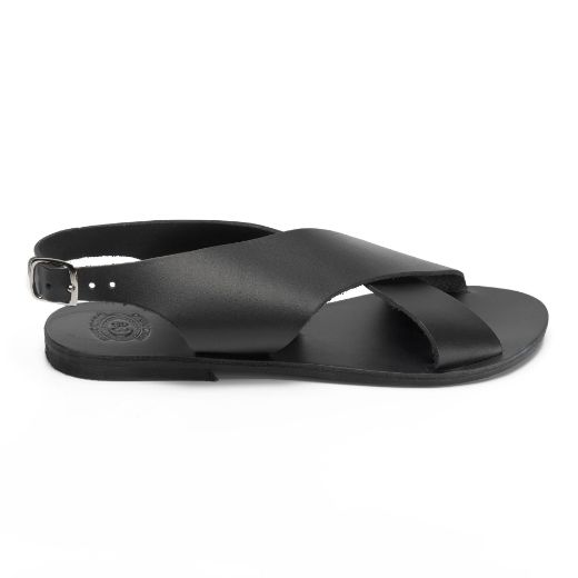 Women's minimalist black leather cross strap sandals