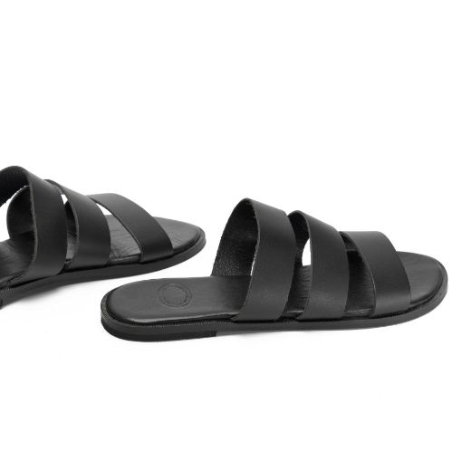 Women's minimalist black leather slide sandals