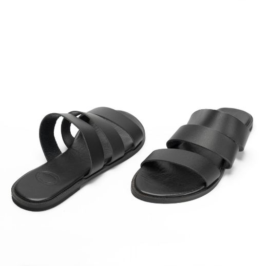 Black leather flat slides for everyday summer wear