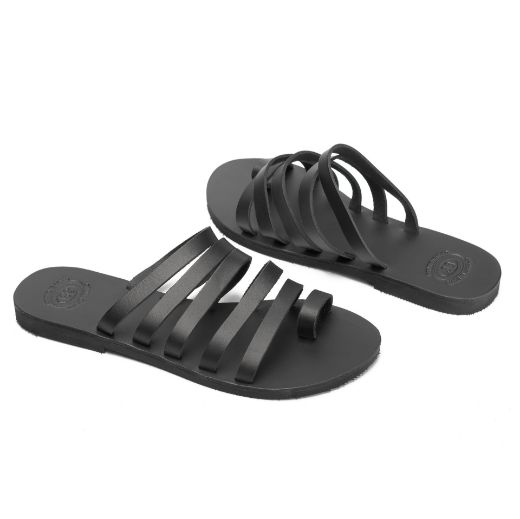 Handmade black leather multi strap slides