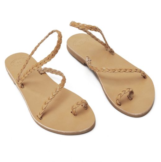Women's leather sandals with braided straps
