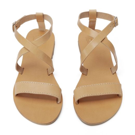 Elegant leather flat sandals with ankle strap for women